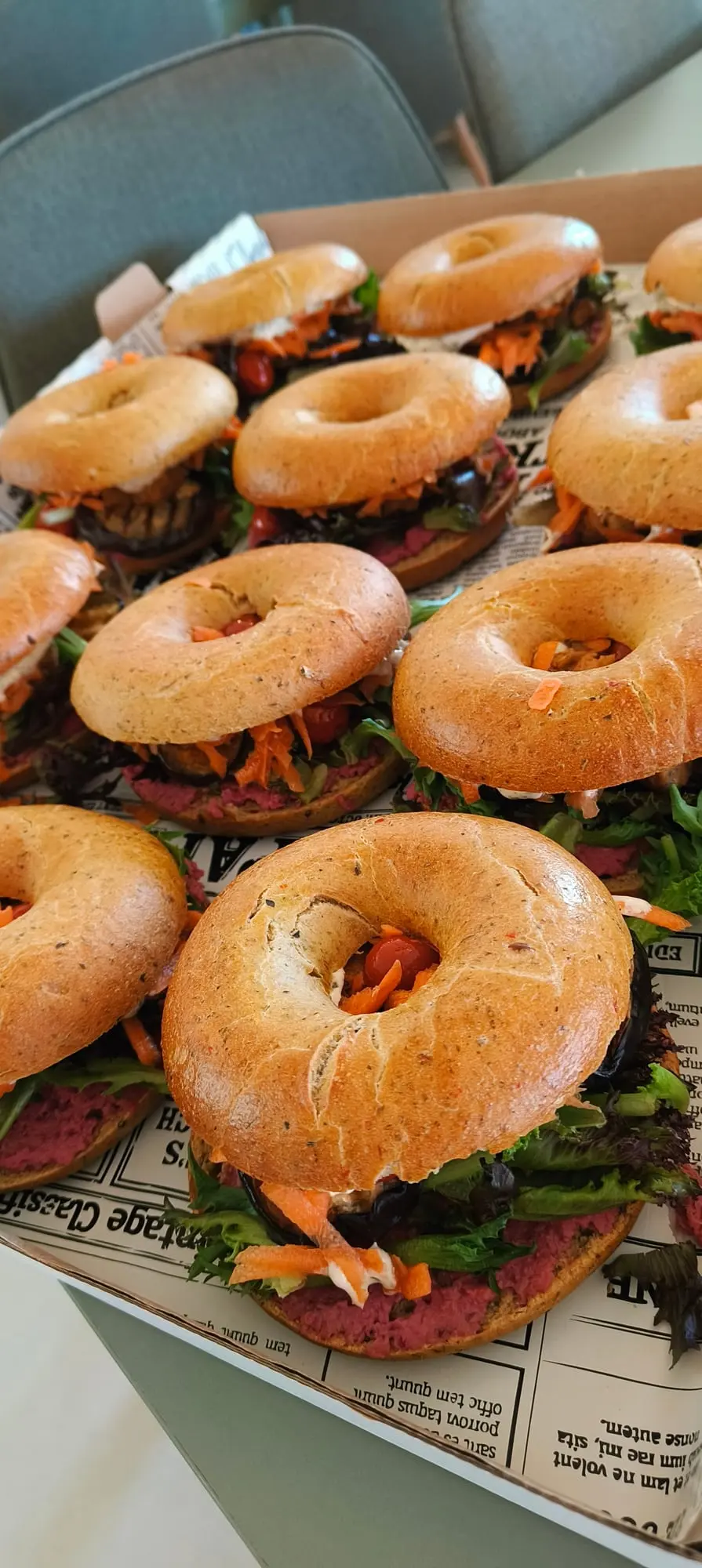 Bagels with vegetable fillings ready to serve